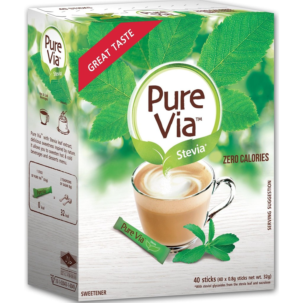 PURE VIA STEVIA Zero Calorie Sweetener (40 Sticks) - Stevia Sweetener, Sugar Free - (BUNDLE OF 3)