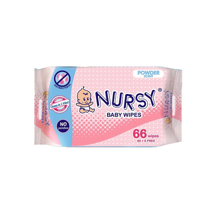 BUNDLE OF 2 or 6 -  Nursy Baby Wipes in Powder Scent 4 pcs x 66 wipes