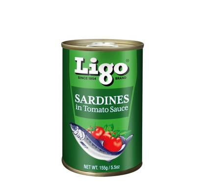 Ligo Sardines in Tomato Sauce 155g (Case of 100pcs) - Rich in Calcium, Protein and Lycopene