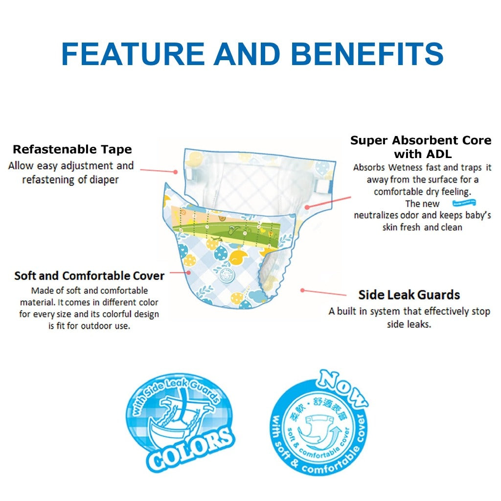 EQ Colors Jumbo Pack Large 58's - Tape Baby Diapers