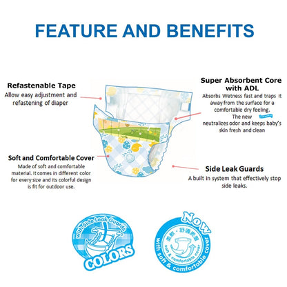 EQ Colors Jumbo Pack Large 58's - Tape Baby Diapers