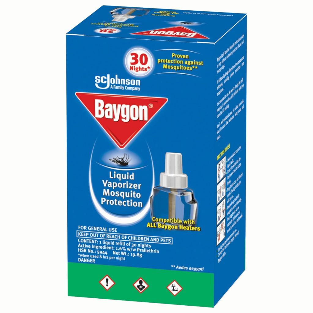 BAYGON LIQUID VAPORIZER MOSQUITO REPELLER - Refill 19.8g/30nights (Pack of 3)