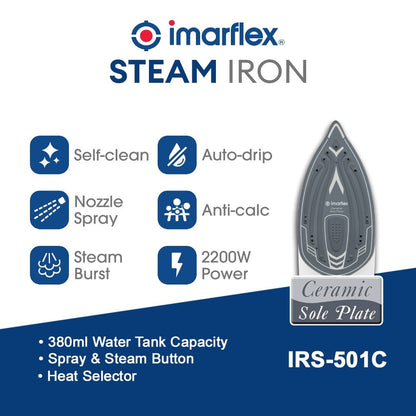 IMARFLEX IRS-501C - Steam Flat Iron - CERAMIC SOLEPLATE