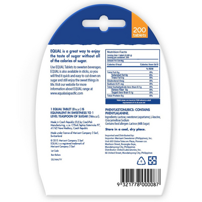 EQUAL Classic Zero Calorie Sweetener (200 Tablets per Pack) - Sugar Substitute, Diabetic Friendly - BUNDLE OF 3