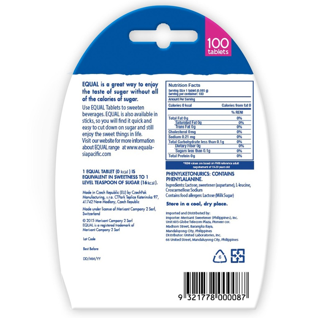 EQUAL Classic Zero Calorie Sweetener (100 Tablets per Pack) - Sugar Substitute, Diabetic Friendly - BUNDLE OF 3
