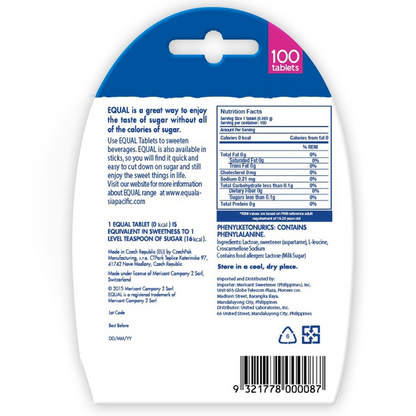EQUAL Classic Zero Calorie Sweetener (100 Tablets per Pack) - Sugar Substitute, Diabetic Friendly - BUNDLE OF 3