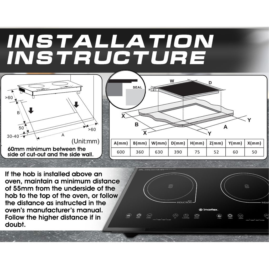 IMARFLEX  IDX-3250B - Built-in Twin Induction Cooker- L 1300W / R 1500W