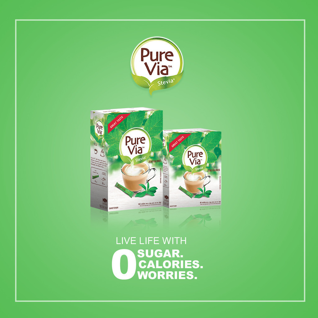 PURE VIA STEVIA Zero Calorie Sweetener (100 Sticks) - Stevia Sweetener, Sugar Free - (BUNDLE OF 3)