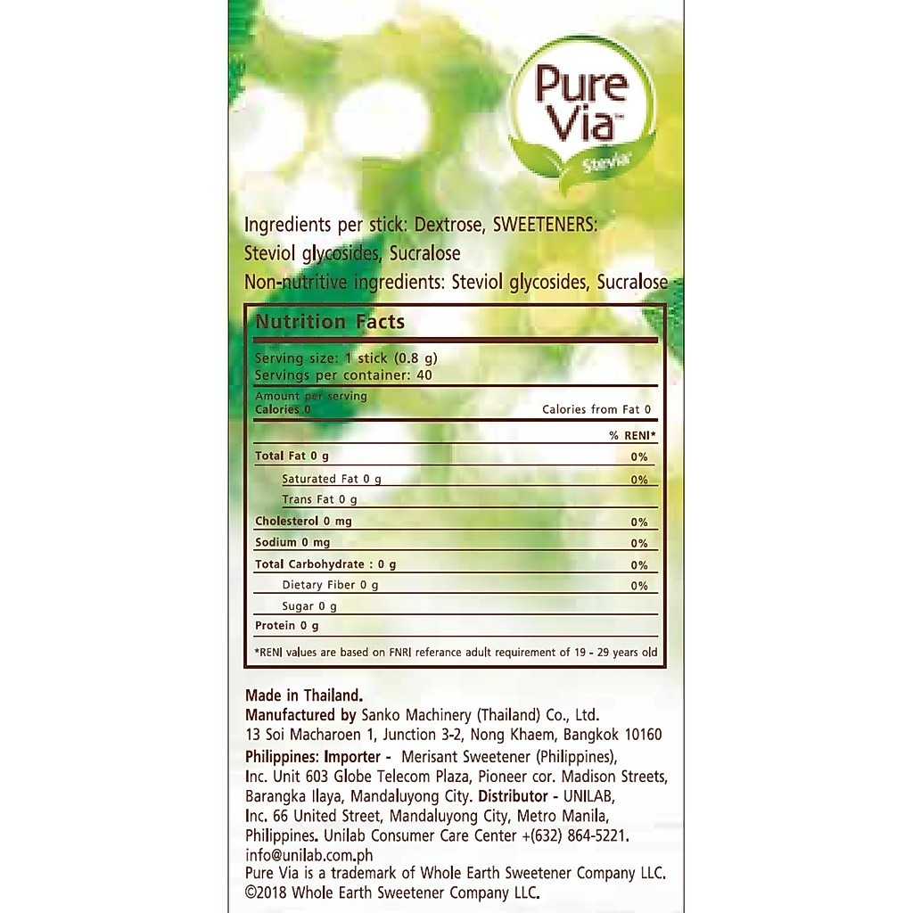 PURE VIA STEVIA Zero Calorie Sweetener (40 Sticks) - Stevia Sweetener, Sugar Free - (BUNDLE OF 3)