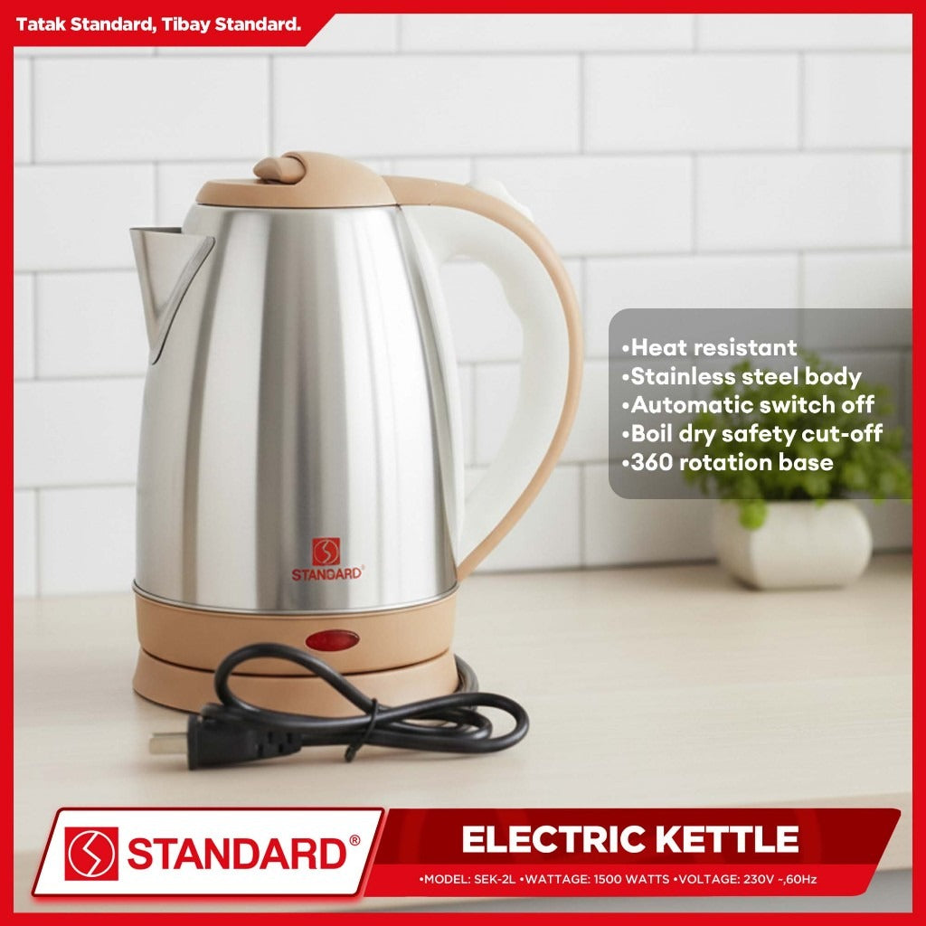 STANDARD - ELECTRIC KETTLE 2L 1500W - STAINLESS STEEL BODY