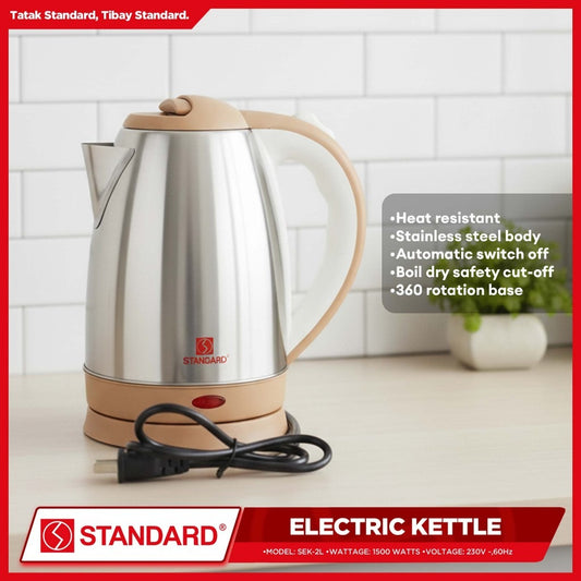 STANDARD - ELECTRIC KETTLE 2L 1500W - STAINLESS STEEL BODY