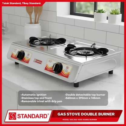 STANDARD GAS STOVE DOUBLE BURNER LPG Automatic Ignition Stainless Steel - (BURNER ONLY)
