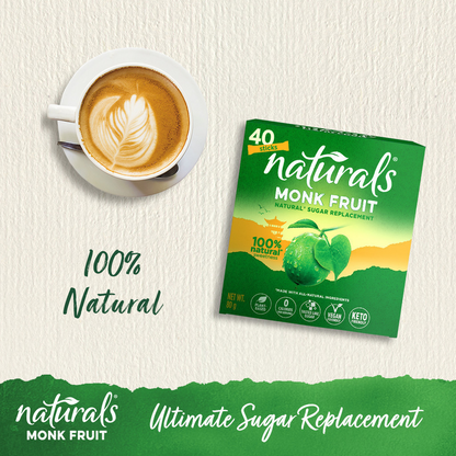 NATURALS MONK FRUIT Zero Calorie Sweetener (40 Sticks) - Natural Sweetener, Sugar Free - (BUNDLE OF 3)