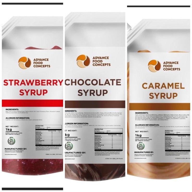 BUNDLE OF 2 - [ADVANCE FOOD CONCEPT] - Chocolate, Caramel and Strawberry Syrup 1kg -
