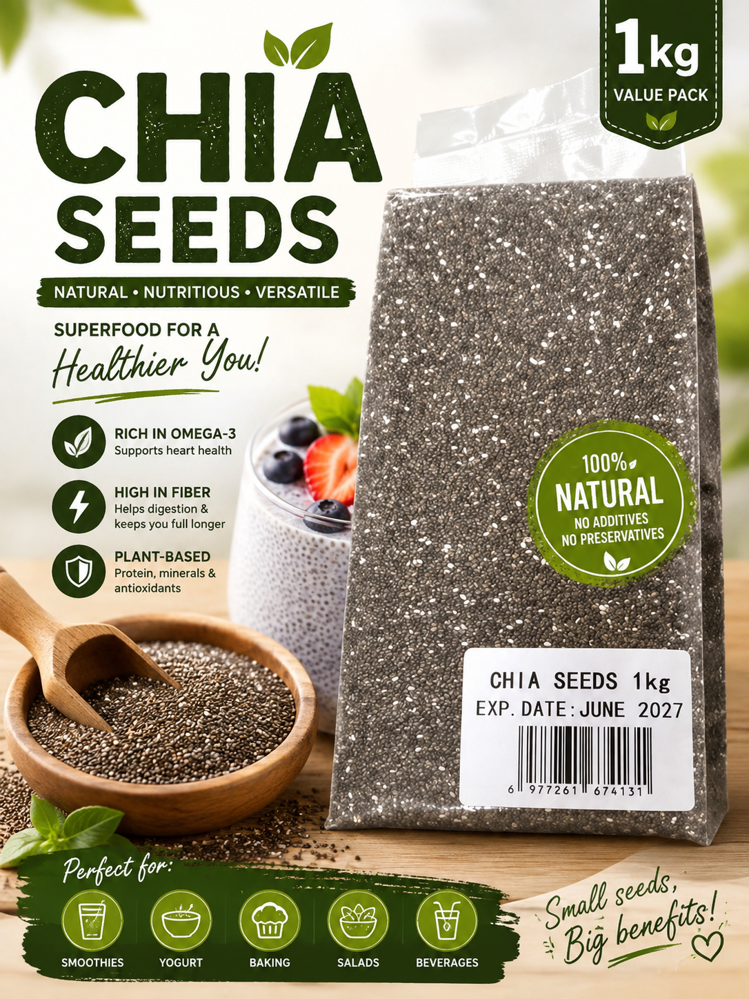 Segoi CHIA SEEDS 1kg - Sugar-free and Healthy - Exp. Date June 2027