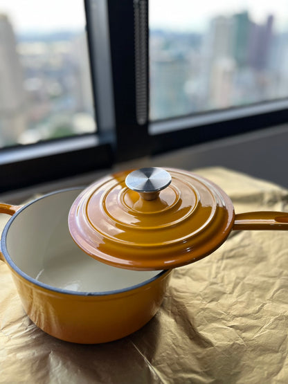 Happiness YELLOW ENAMELED CAST IRON SAUTE/SAUCE PAN - 37 x 19 x 9cm / 3.1kg