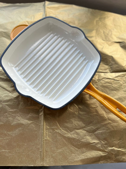Happiness YELLOW ENAMELED CAST IRON GRILL PAN - 41 x 26.5 x 5.5cm / 3.65kg