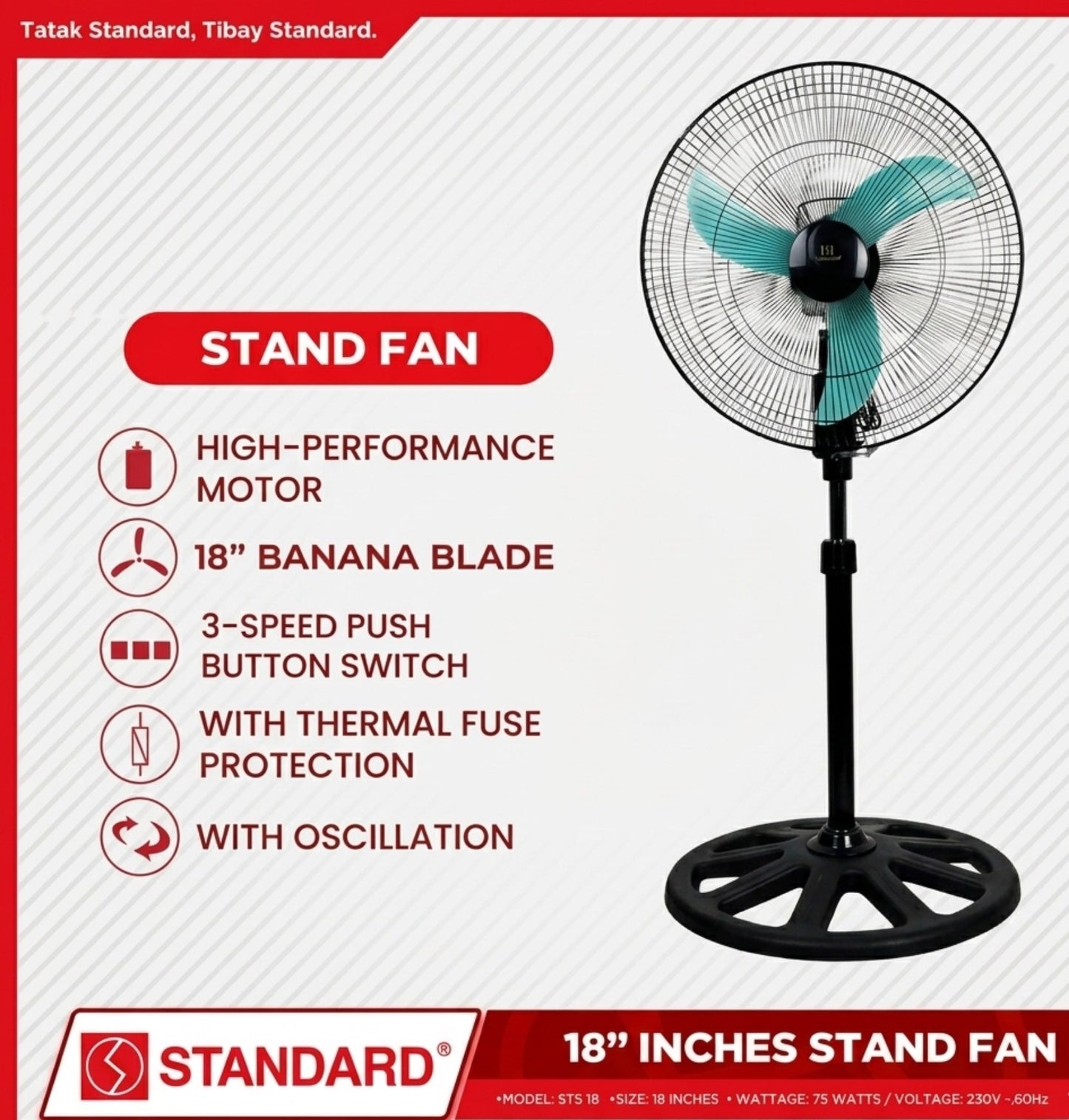 STANDARD STAND FAN 18" Plastic Blade - GREEN