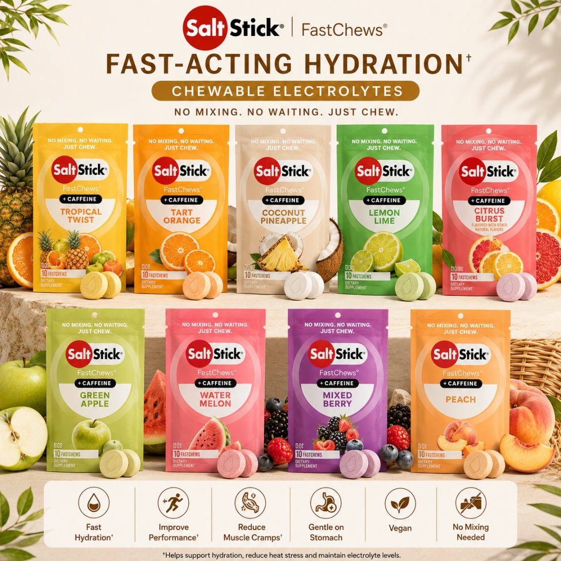 SALTSTICK Electrolyte Fastchews (Packet 10ct) - CITRUS BURST + CAFFEINE - Expiry Date: November 2027